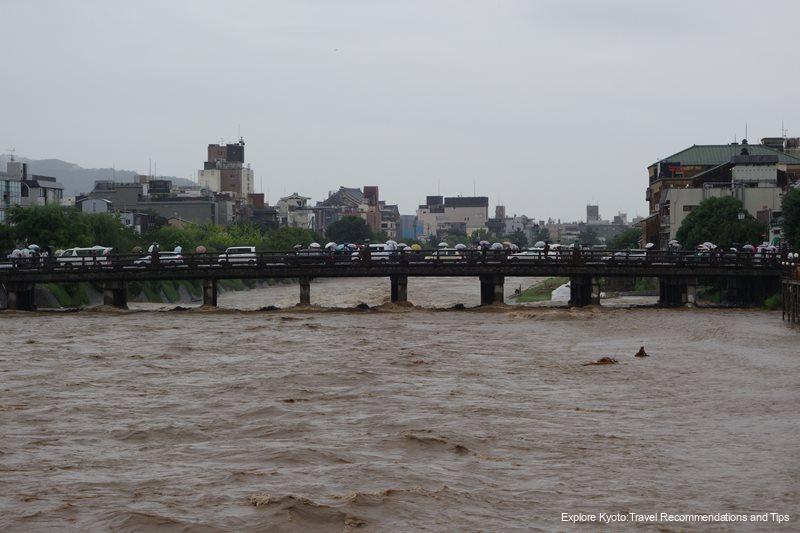 Kamo River flooded by heavy rains