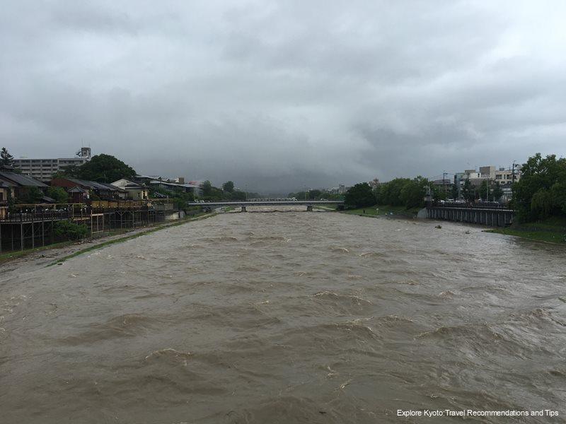 Kamo River flooded by heavy rains